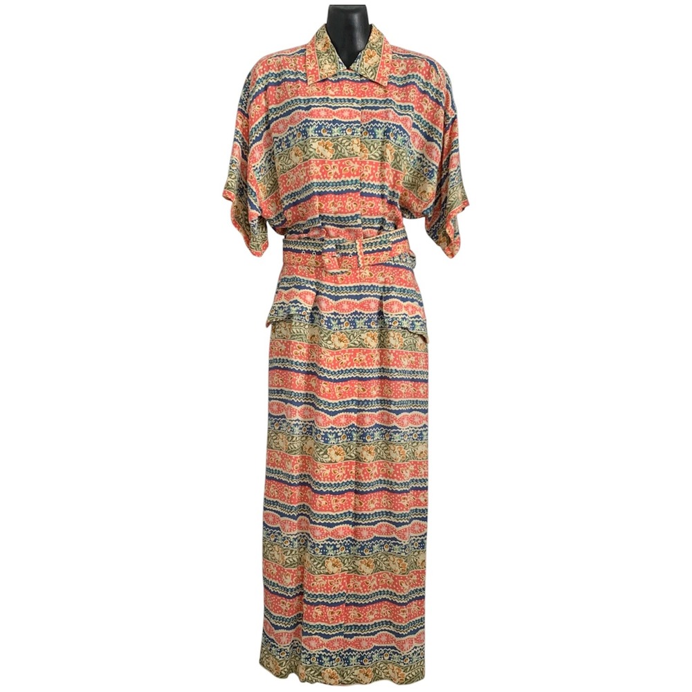Vintage Maggy London Maxi Shirt Dress Women 4 Colorful Floral Coastal Resortwear